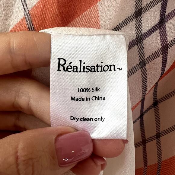 Realisation Par The Karlie Summer Check Silk Maxi Dress XS White Black Orange - Picture 5 of 8